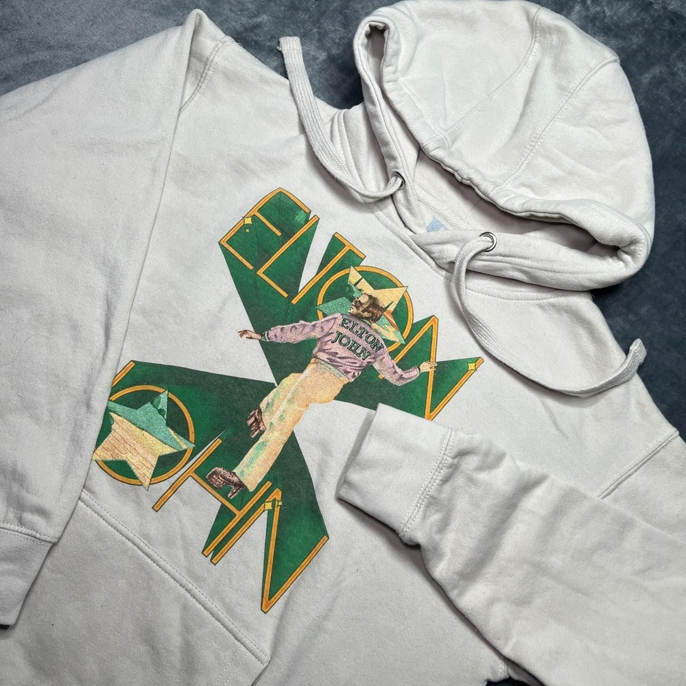 Elton John Hoodie Sweatshirt Medium Beige Farewell Yellow Brick Road Concert '22 - Picture 1 of 12